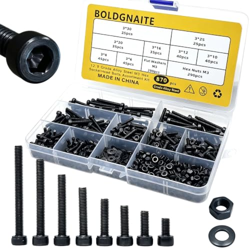 870PCS M3 Hex Socket Screw Assortment Kit, M3x6/8/12/16/20/25/30 mm