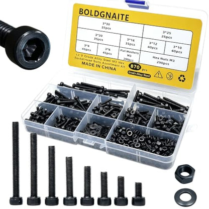 870PCS M3 Hex Socket Screw Assortment Kit, M3x6/8/12/16/20/25/30 mm