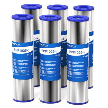 5 Micron Pleated Water Filter Cartridge 10" x 2.5", 6-Pack - size: 5 Micron