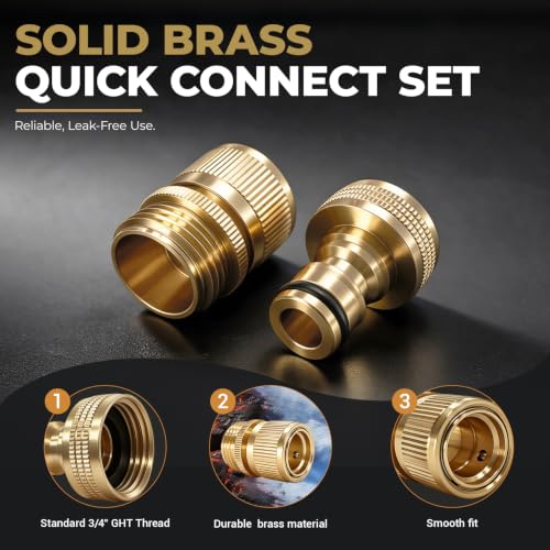 HQMPC Garden Hose Quick Connect Solid Brass Quick Connector 3/4 inch GHT (4 Sets) - size: 4 Sets
