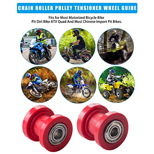 JINGKE 8mm and 10mm Chain Roller Pulley Tensioner Wheel Guide Per for Motorcycle Mini Bike Atv 125cc 140cc 160cc SSR XR125 CRF50 KLX110 Pitster Pit Dirt Bike Parts（RED）… - color: Red