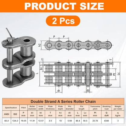 PATIKIL Double Chain Offset Half Link Roller 3/4 Inch, 2Pcs - size: 3/4 Inch - 12A