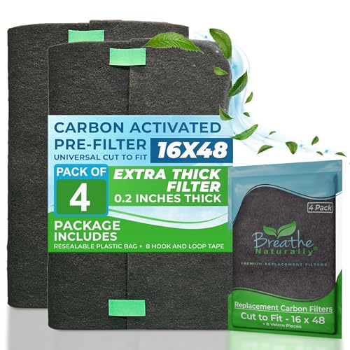 Breathe Naturally Universal Cut To Fit Carbon Activated Air Filter - Replacement Charcoal Filters - Pre Filter Carbon Sheet for Air Purifier, Vent Filters & More - Packed in USA (Pack of 4, 16x48) - size: 4 Pack, style: 16x48