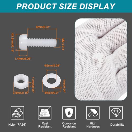 MECCANIXITY 30 Set M2x8mm Nylon PA66 Plastic Cross Round Head Screw Phillips Bolts Hex Nuts Flat Washers Assortment Kit, Metric Full Thread Bolt Fasteners for DIY Machine Assembly, White - color: White, size: M2x8mm