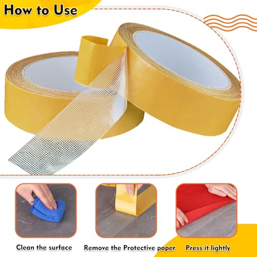 Qoqooice Double Sided Fabric Tape Heavy Duty Mounting Tape 1.58" x 33FT Resistente Clear Super Stick Tape with Fiberglass Mesh High Tack Strong Adhesive for Clothes Carpet Arts - size: 1.58 Inch x 33Ft