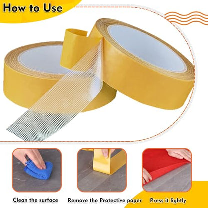 Qoqooice Double Sided Fabric Tape Heavy Duty Mounting Tape 1.58" x 33FT Resistente Clear Super Stick Tape with Fiberglass Mesh High Tack Strong Adhesive for Clothes Carpet Arts - size: 1.58 Inch x 33Ft