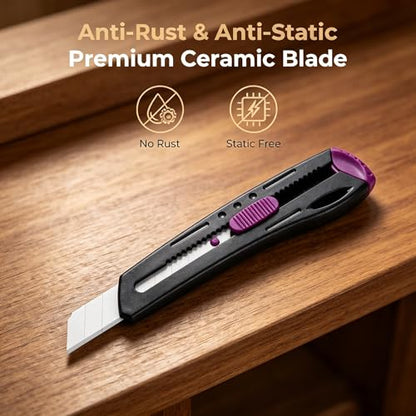 18mm Ceramic Utility Knife Blades Refills, 12 Pack - 60 Degree Snap Off Replacement Blades for Box Cutters, Never Rusts, Non-Magnetic, Non-Conductive Craft Knife Blade - color: 18mm/60 Degrees