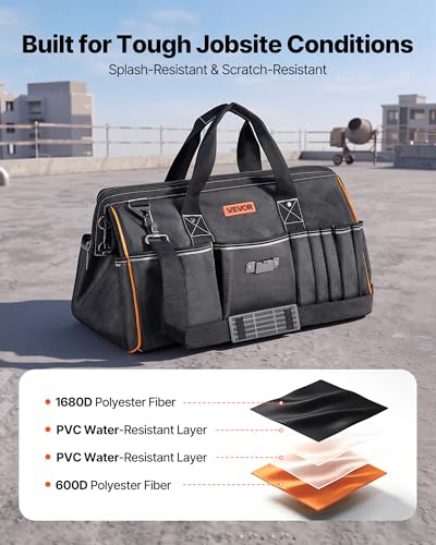 VEVOR Tool Bag, 20 Inch, 33-Pocket Portable Large Tool Box Organizer Storage, Toolbox with Big Zipper, Adjustable Shoulder Strap, Water-Resistant Carry Toolbag, for Men Women Dad Husband Fathers Day