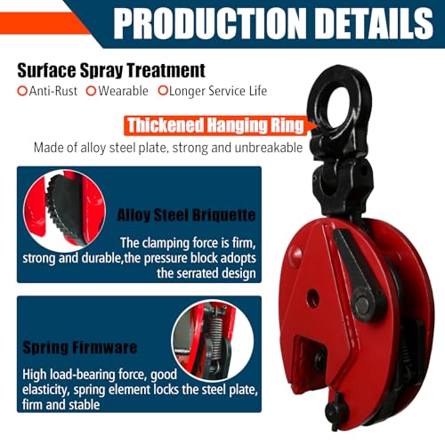 Vertical Plate Lifting Clamp,1760lbs Capacity Heavy Duty Steel Plate Clamp 0.8T with 0.8 Inch Jaw Opening, Industrial Lifting Clamp for Sheet Metal and Steel Plate Handling - color: 1760lbs-vertical - Rotating Ring