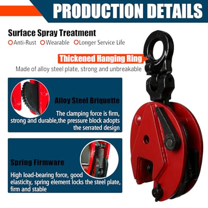 Vertical Plate Lifting Clamp,1760lbs Capacity Heavy Duty Steel Plate Clamp 0.8T with 0.8 Inch Jaw Opening, Industrial Lifting Clamp for Sheet Metal and Steel Plate Handling - color: 1760lbs-vertical - Rotating Ring