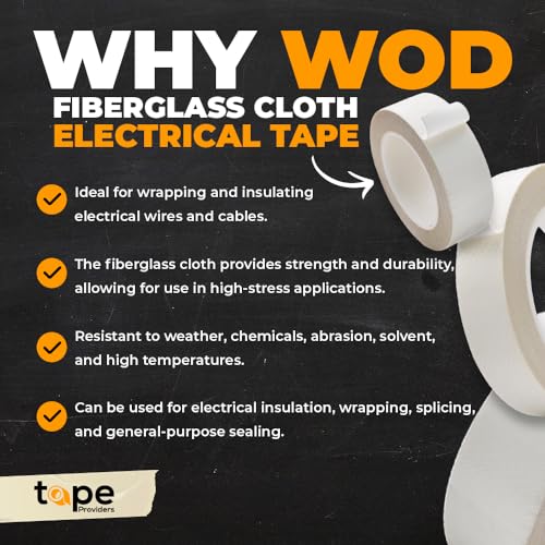 WOD EGCT Glass Cloth Electrical Tape 3/4 in. x 36 yds, High Temperature Masking Tape Class H Electrical - Flame Retardant, Chemical and Solvent Resistant - size: 3/4 in. x 36 yds.
