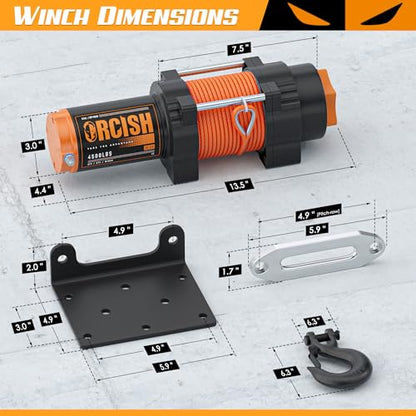 ORCISH 4500 LB 12V Electric Winch, ATV/UTV Winch Kit with Synthetic Rope - size: 4500 lb