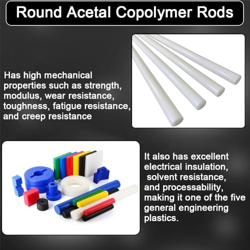 2Pack Round Acetal Copolymer Rods - 1/2 -Inch Diameter and 12-Inch Length Opaque White Acetal Copolymer Rods （POM-C） Standard Tolerance Perfect for Non-Marring Fixtures(0.5in×12in) - size: 1/2" x 12"