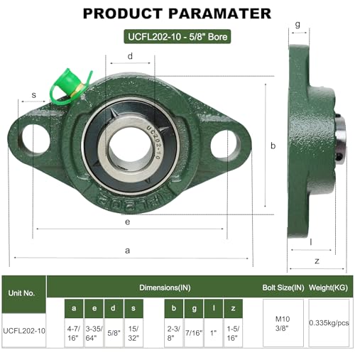 2 Pack UCFL202-10 Pillow Block Bearing - Flange Mounted Pillow Block Bearings - Bearing Steel Bearings with 5/8" Bore - Self Alignment - style: UCFL202-10