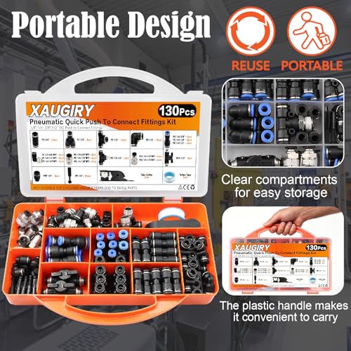 130Pcs 1/4" Push to Connect Fittings Kit,Quick Connect Pneumatic Fittings - color: 130Pcs-blue