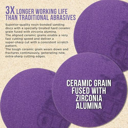 Dura-Gold Premium 400 Grit 3" Purple Film Ceramic Sanding Discs, Box of 30 - style: 400 Grit