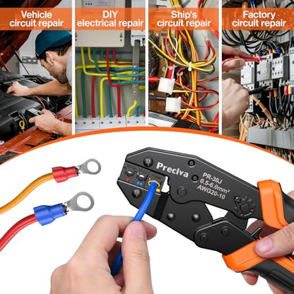 Preciva Crimping Tool for Insulated Terminals Wire Connectors, AWG20-10 Ratchet Crimper with 425 Pcs Insulated Terminals Connectors