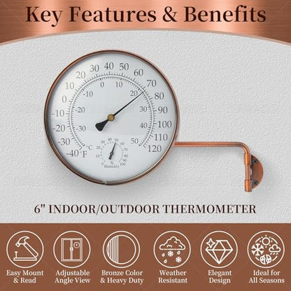 6-Inch Brass Outdoor Thermometer & Humidity Gauge, Swivel Mount