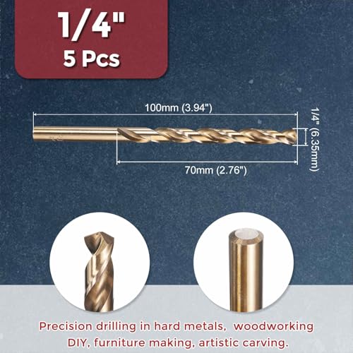 5pcs Drill Bit 1/4" Diameter 6.35mm M35 5% Cobalt HSS for Metal - size: 1/4" (6.35mm)