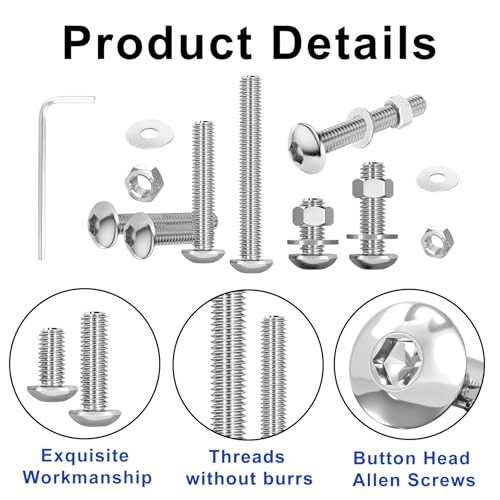 900PCS Button Head Hex Socket Cap Screws Assortment Kit, Small M2 M2.5 M3 Bolts and Nuts Washers Set, Allen Head Machine Screws, 304 Stainless Steel, Fully Threaded, Come with Hex Wrench.