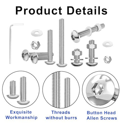 900PCS Button Head Hex Socket Cap Screws Assortment Kit, Small M2 M2.5 M3 Bolts and Nuts Washers Set, Allen Head Machine Screws, 304 Stainless Steel, Fully Threaded, Come with Hex Wrench.