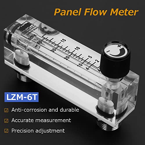Gas Flowmeter, LZM-6T 2-20LPM/4-40SCFH Pipe Gas Meter with Adjustable Control Valve, Female 1/4" T Thread Interface Panel Mount Type Flowmeter for Oxygen Air Gas