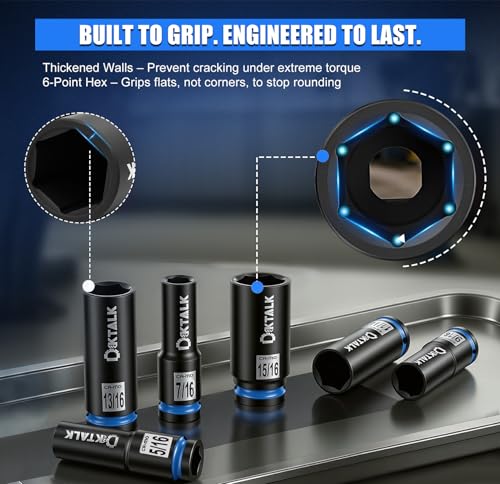 22 PCS 1/2" Drive Impact Deep Socket Set CR-MO 6-Point Deep Well Socket Set - size: 22PCS SAE/Metric