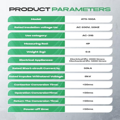 Automatic Transfer Switch 100A AC110V, Dual Power ATS 4P Automatic/Manual Transfer Switch din Rail mounting for Home Generator, RV，Public/Backup Power Supply - size: Automatic Transfer Switch 4P 110V