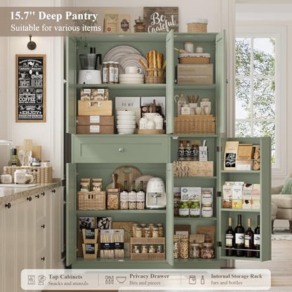 HOSTACK 68" Tall Kitchen Pantry Storage Cabinet with Doors & Shelves, Green - color: Sage Green