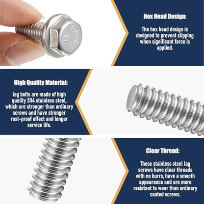 Zonon 50pcs 5/16-18 x 3/4 Inch 304 Stainless Steel Flanged Bolts, Silvery - color: Silvery, size: 5/16-18 x 3/4''