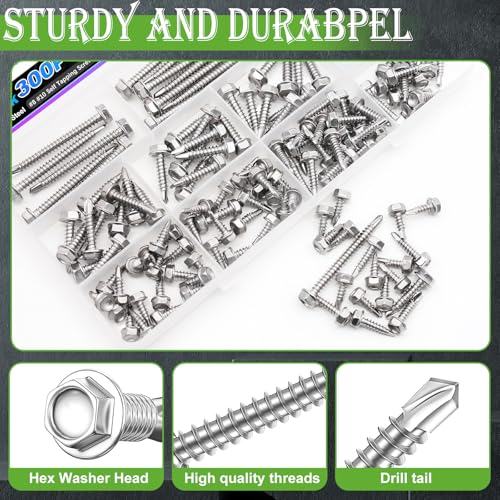 mxuteuk 300PCS #8#10 Self Tapping Screws for Metal,410 Stainless Steel - size: SV 300PCS #8 #10 Kit