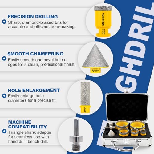 HIGHDRIL Diamond Drill Bits Kit with 5/8-11 for Porcelain Tile Ceramic - size: Thread Set3