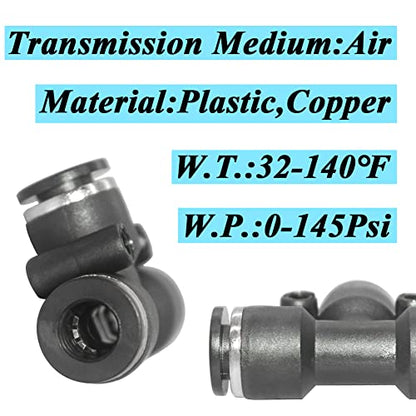 Pneumatic Tee Push to Connect Air Fittings 1/4" Tube OD PE-1/4 (Pack of 10) - size: 1/4" OD, style: Tee