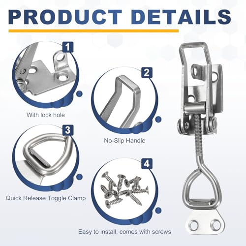 HARFINGTON 2pcs 4002 Toggle Latch Clamp Adjustable SUS304 with Lock Hole - color: Silver