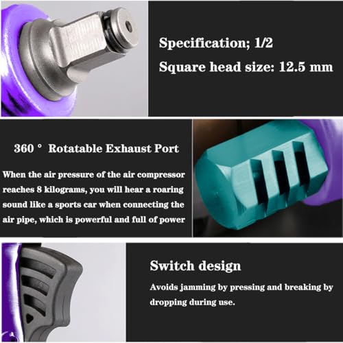 1/2-Inch Aluminum Air Impact Wrench - High Torque 1450 ft-lbs - Heavy Duty Twin Hammer，8-Piece CR-V Steel Impact Socket Set ，Heavy Duty Pneumatic Impact Wrenches for Automotive Repair - style: 1/2-Inch/1450 ft-lbs(Plastic Steel Enclosure)