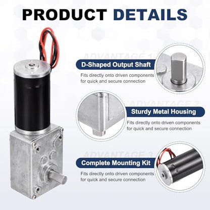 DC 12V 120RPM Worm Gear Motor, 0.31" Single Shafts Self-Locking