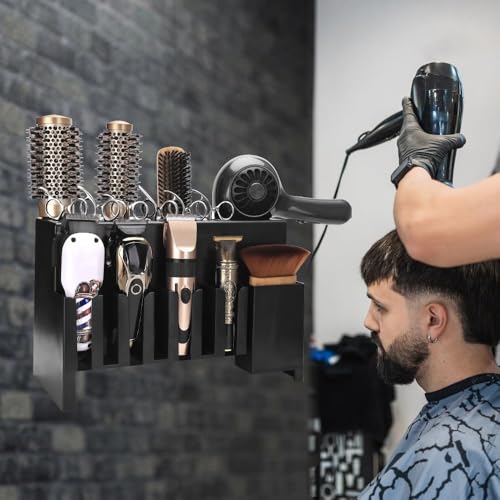 Clipper Holders Barbers Organizer, 13" x 12" x 3" Wall-Mounted Multi-Functional Hair Styling Tool Storage Stand for Clipper, Scissors, Comb, Curling Irons - for Salon, Home Bathrooms, with Screws Kit - size: 14 x 9 x 6 Wall-Mounted / Desktop
