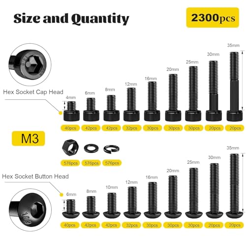 2300PCS M3 Hex Socket Head & Button Head Screws Nuts Assortment Kit - size: M3 2300pcs