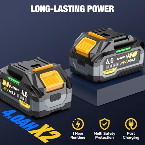 SOARFLY Cordless Impact Wrench 1/2", 900 Ft-Lbs(1200N.m), 2x4.0Ah Batteries - color: Gray