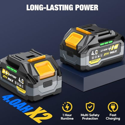 SOARFLY Cordless Impact Wrench 1/2", 900 Ft-Lbs(1200N.m), 2x4.0Ah Batteries - color: Gray