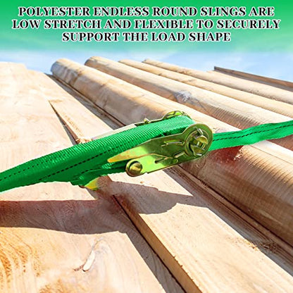 Fabbay 2 Pcs Green Polyester Round Sling Lifting Straps for Hoist Heavy Duty Object Poly Endless Slings for Hoisting Towing, 5, 300 Lbs Vertical Capacity, 4, 240 Lbs Choker, 10, 600 Basket(4 Ft)