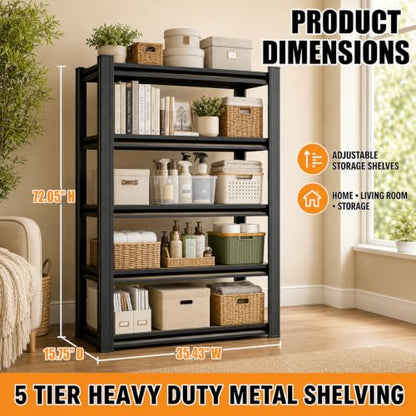 Heavy Duty 5 Tier Metal Garage Shelving, 72" H × 36" W × 16" D - size: 31.5"H × 34"W × 18"D