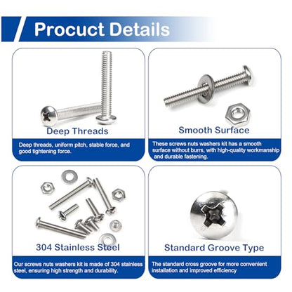 280Pcs #8-32 x 1/4" to 1-1/4" Pan Head Machine Screws Kit with Nuts Washers - size: #8-32