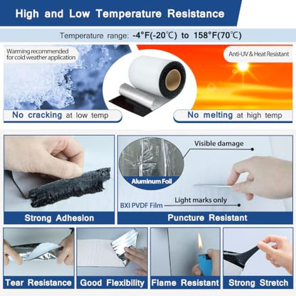 BXI Fluorocarbon Film Asphalt Waterproof Tape, 12 Inches X 32 Feet, Weatherproof Sealing Membrane, Self-Adhesive SBS Modified Bitumen Flashing Sealant Patch, Seam Leak for Roof Window Driveway Repair - size: 12" x 32'