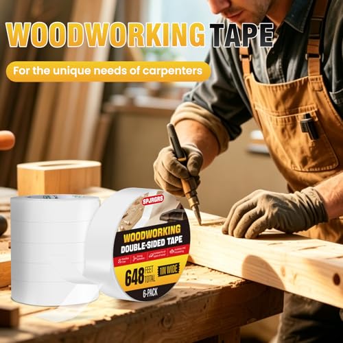 Double Sided Woodworking Tape 1IN x 648 Ft (6 Pack) Residue-Free - size: 1 Inch x 648 Ft