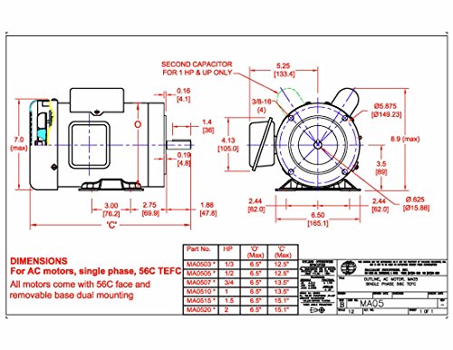 Hallmark Industries AC Motor, (1/3 HP, 1725RPM, 1 Phase, 115/230V) - size: 1/3 HP, 1725RPM, 1 phase, 115/230V