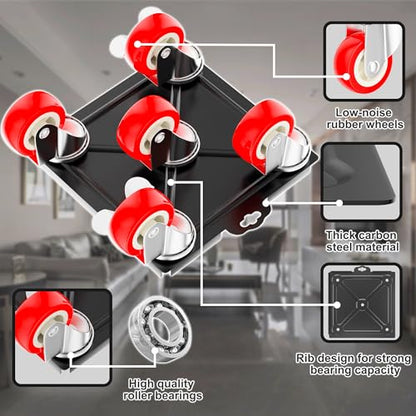 2,400 lb Capacity Furniture Dolly Set, 6.8-Inch Platforms, Red - color: Red, size: 6.8x6.8 IN