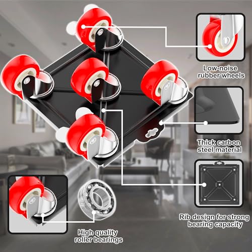3,400 lb Capacity Furniture Dolly Set, 7.8-Inch Platforms, Red - color: Red, size: 7.8x7.8 IN
