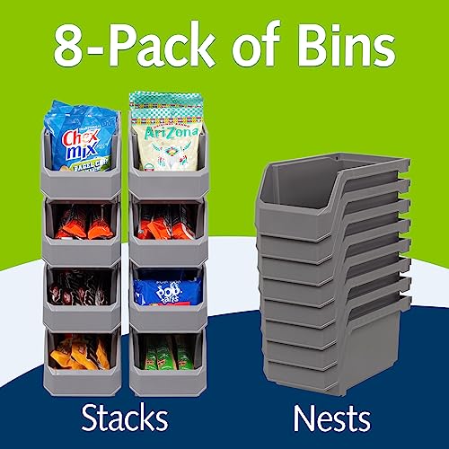 ReadySpace Medium Stackable Plastic Storage Bins, 8-Pack, Gray - color: Grey, size: Medium, 8-Pack