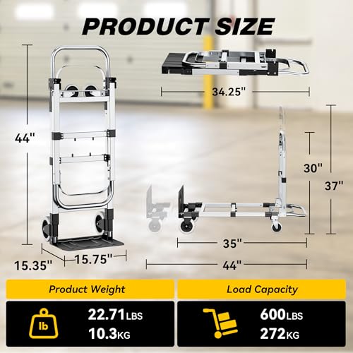 3 in 1 Convertible Hand Truck Dolly, 600Lbs Heavy Duty Folding Hand Truck Dolly Cart with Wheels, Adjustable Handle Angle & Expandable Base for Moving Home, Shopping, Office, Warehouse, Black - color: Black